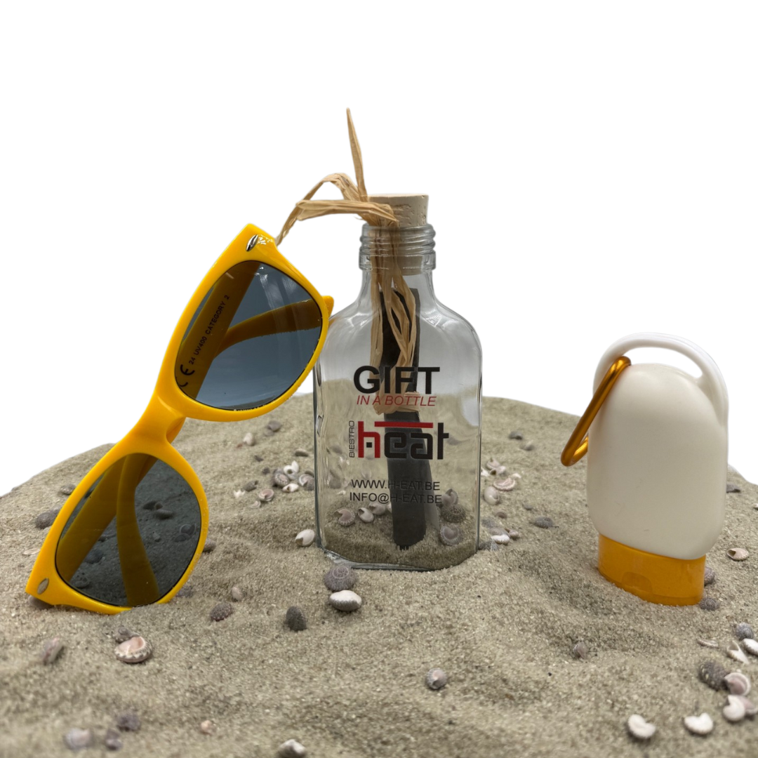 Cadeaubon in een bedrukte glazen fles voor Bistro H-eat