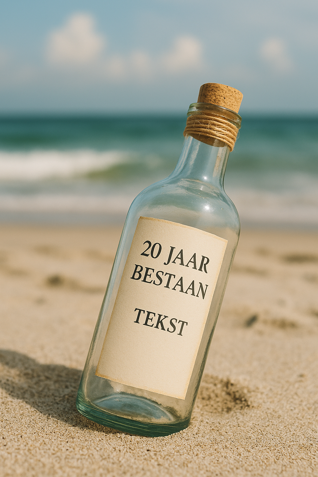 Bedrukte glazen fles met jubileumuitnodiging voor het 25-jarig bestaan van KADEM